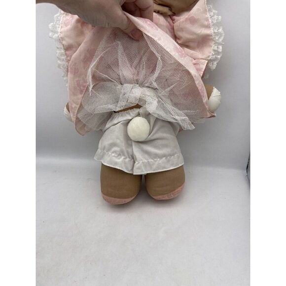 Vintage Applause Dolly Bunny Fabric Plush Doll Pink Dress Tulle Bonnet Easter - Picture 9 of 15